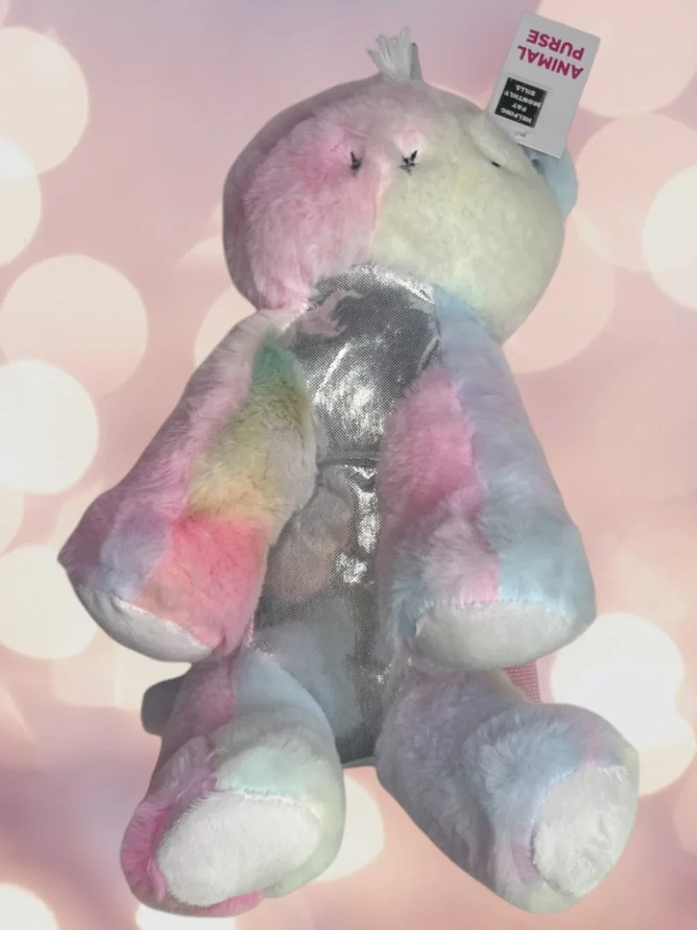 NWT Unicorn Bag Plush Stuffed Animal Purse Tie Dye Rainbow Crossbody Girls #4